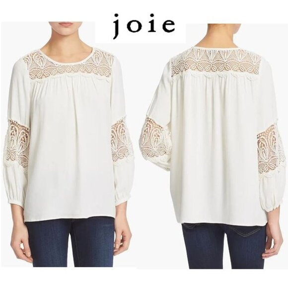 JOIE - Ivory "Coastal" lace inset blouse - Picture 1 of 12